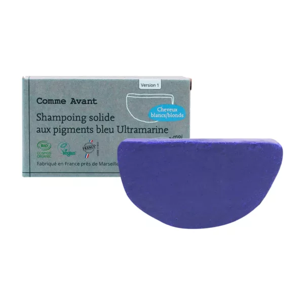 Shampoing solide cheveux blonds blancs aux pigments bleu Ultramarine - Version 1