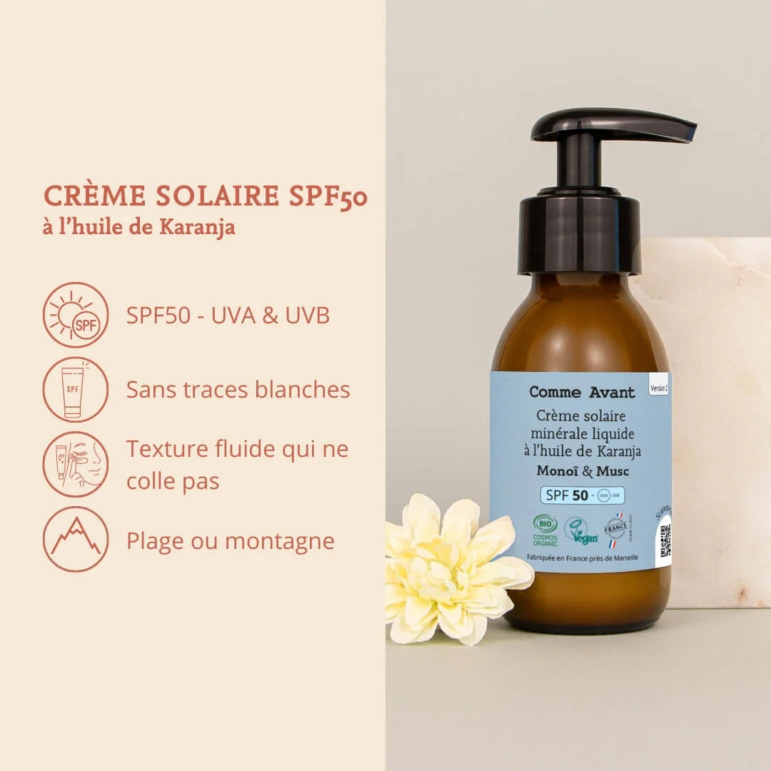 Crème solaire SPF50 minérale liquide à l'huile de karanja - Version 2 - Vanille – Image 3