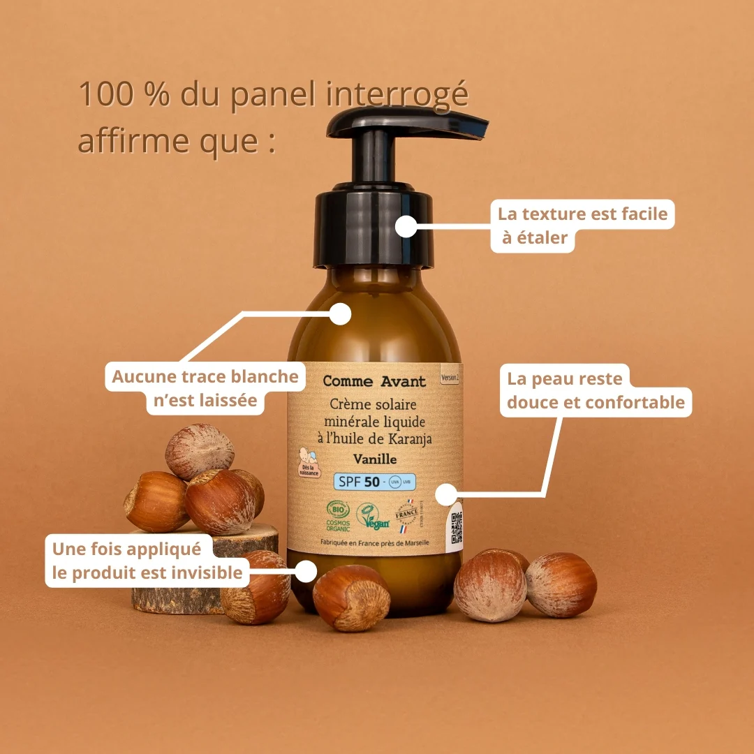 Crème solaire SPF50 minérale liquide à l'huile de karanja - Version 2 - Vanille – Image 4